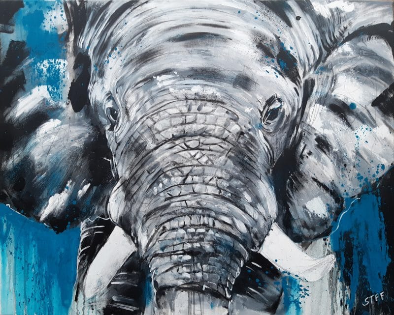 Original Gemälde: Wandbild Elefant, expressive Malerei von Stefanie Rogge