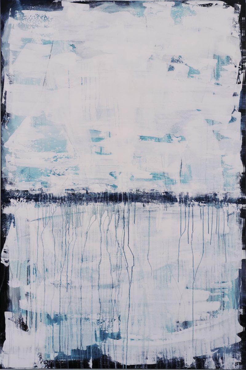 großes abstraktes Gemälde in Blau Weiß